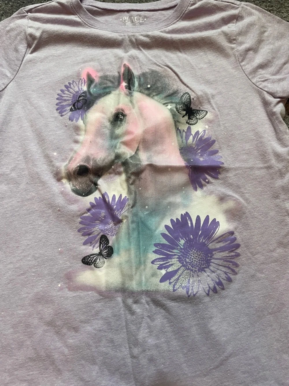Children’s Place Girls' Short Sleeve Graphic Tee Unicorn, Rainbow, Horse Size XL